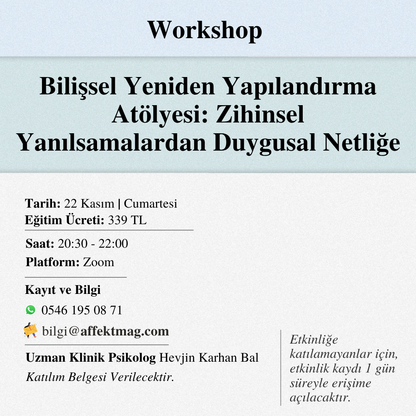 Bilişsel Yeniden Yapılandırma Atölyesi: Zihinsel Yanılsamalardan Duygusal Netliğe